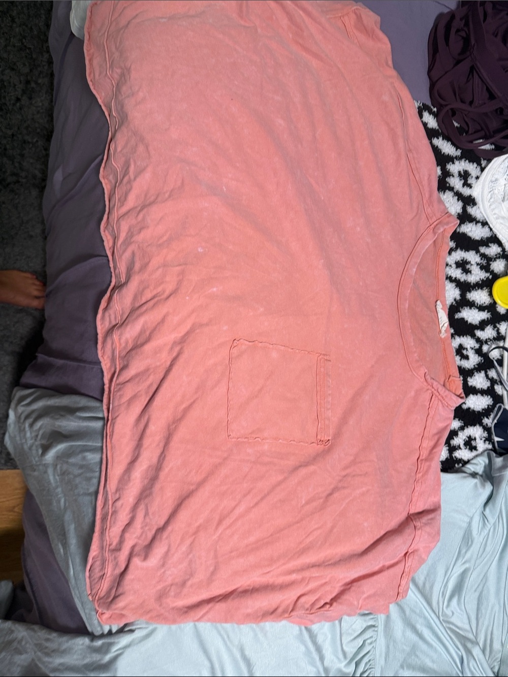 Free People Coral Pink Short Sleeve Pocket Tee
